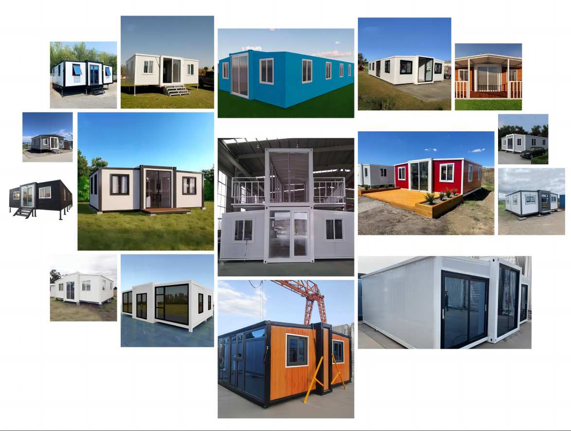 Modern expandable container house with side extensions deployed creating extra living space manufactured by professional China factory