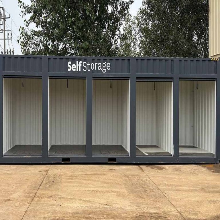 A high-quality storage container designed for secure and efficient storage solutions, displayed in a manufacturing facility by a China-based container house factory that specializes in custom storage containers for bulk distribution