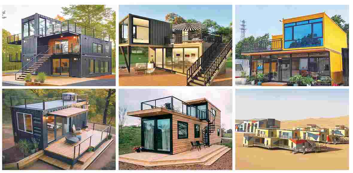 Transform recycled shipping containers into your dream modular home! This stunning 2-level design features large glass facades, external spiral staircase, spacious rooftop deck with railing, industrial black steel exterior, and cozy outdoor living space. Perfect for glamping, Airbnb, vacation cabin, or personal retreat. Fully customizable – insulation, plumbing, electrical ready.