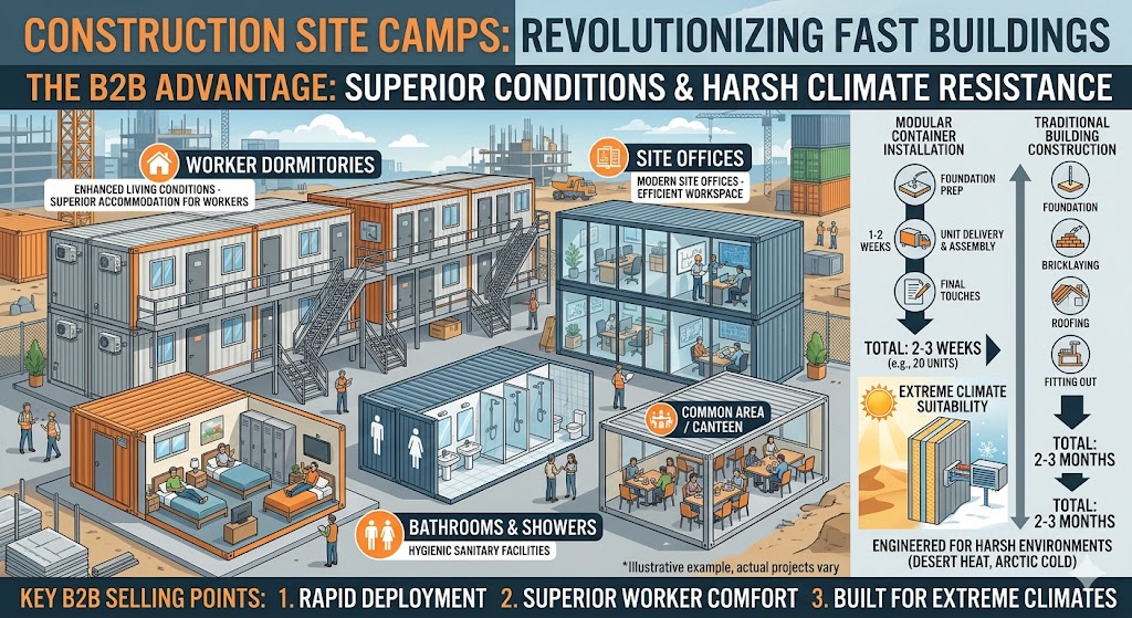 Infographic showing expandable container house applications in rapid disaster response, featuring modular emergency shelters and mobile medical units ready for deployment in hours.