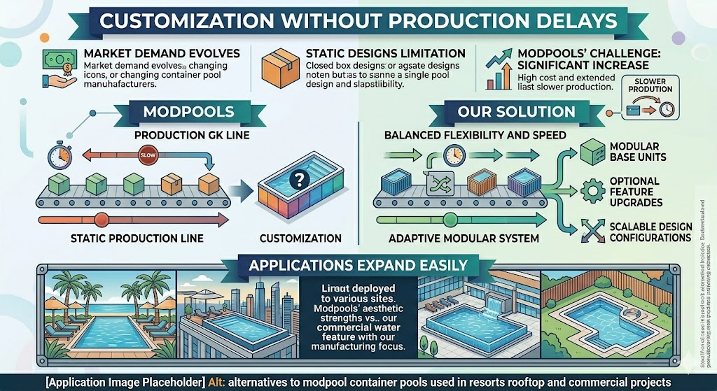 alternatives to modpool container pools used in resorts rooftop and commercial projects