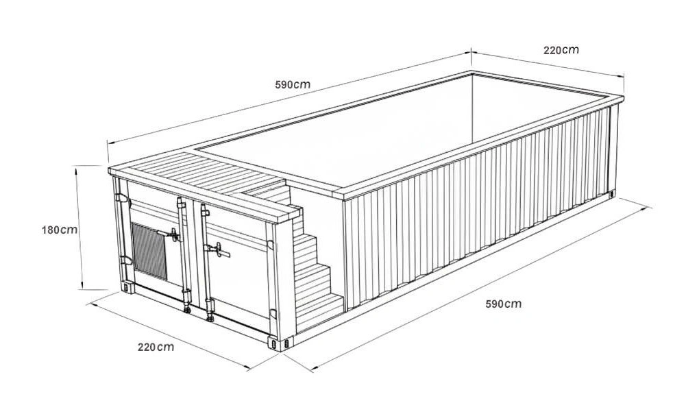 20ft container pool size