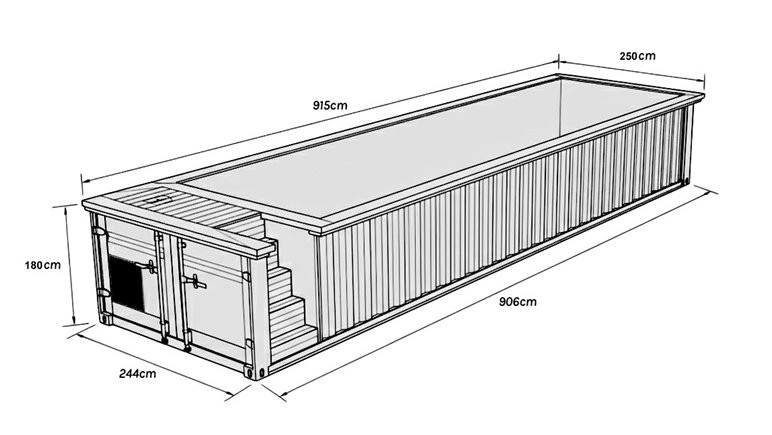 30ft container pool size
