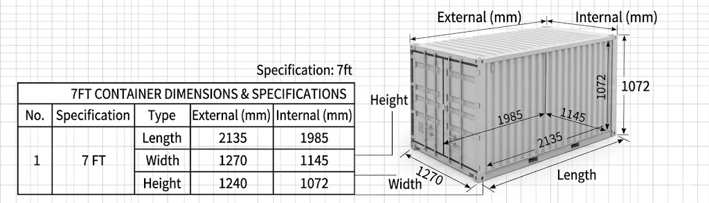 7ft storage container size parameter