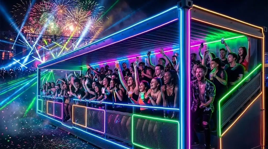 Modular seating solution for festival using container grandstand system