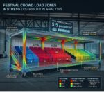 Grandstand for festival crowd load zones and stress distribution under peak audience density