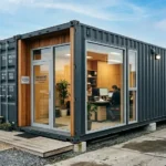 The workers are working seriously in the container office.