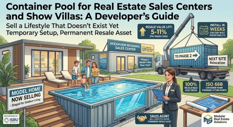 Piscine conteneurisée pour centres de vente immobilière et villas témoins
