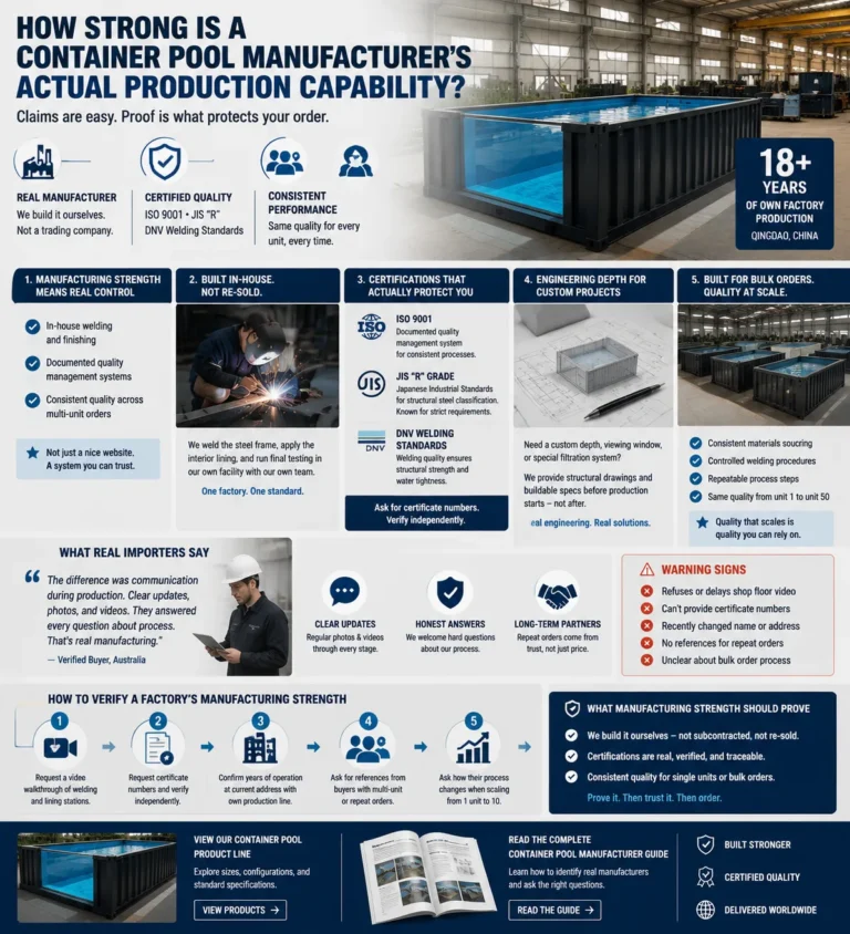 **إنتاج الشركة المصنعة لحمامات السباحة الحاوية (container pool manufacturer production)**
