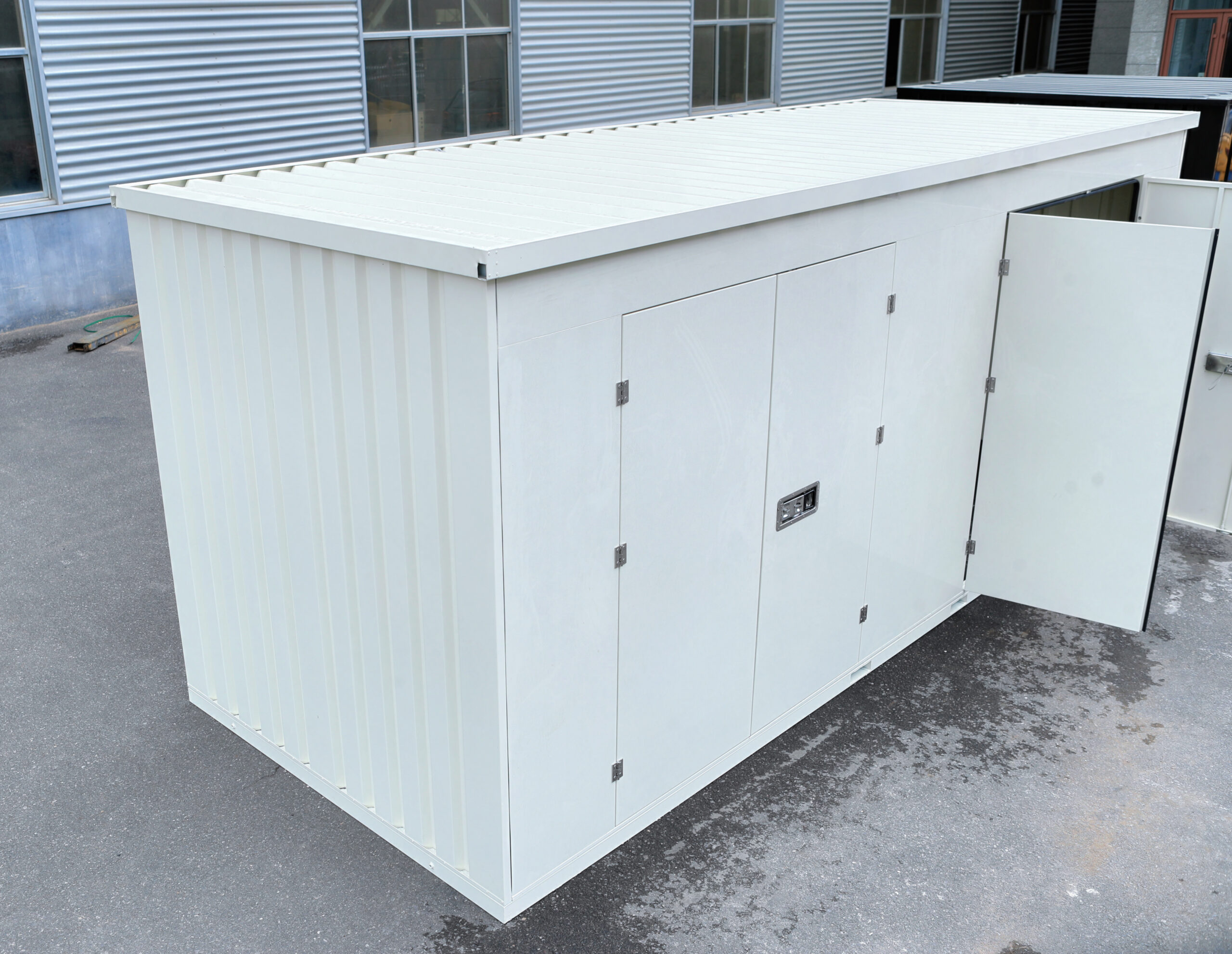 Contenedor de almacenamiento automontable con puertas en 2/3/4 lados, unidades de almacenamiento metálicas móviles apilables para uso en exteriores